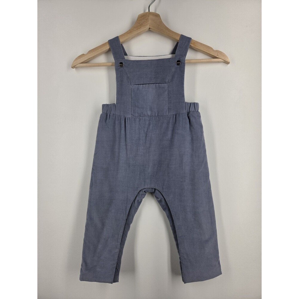 Jacadi Paris Baby Boys 18M Blue Corduroy Lined Overalls Winter Snap Cotton